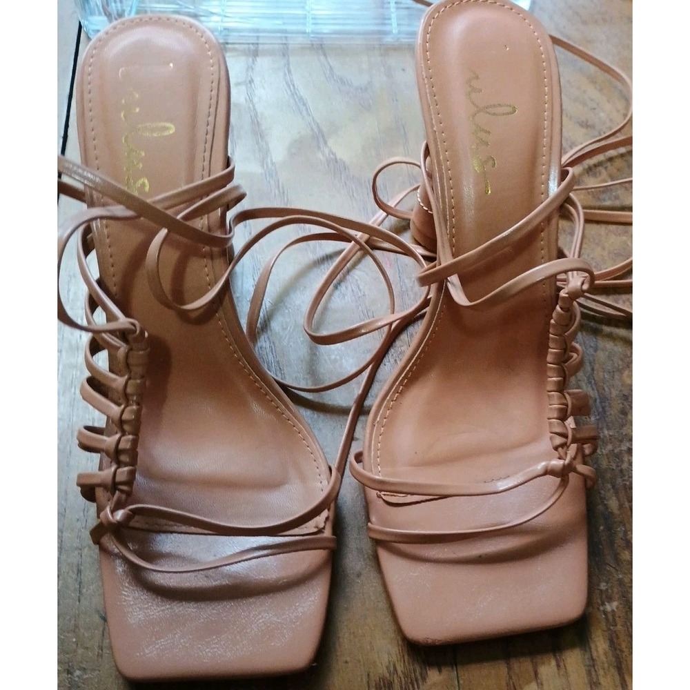 Lulu's‎ Leather Wrap Around High Heels Open Toes Tan Brown Size 9 Women's